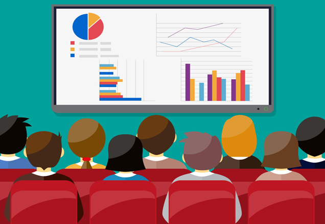 Illustration of people looking at graphs