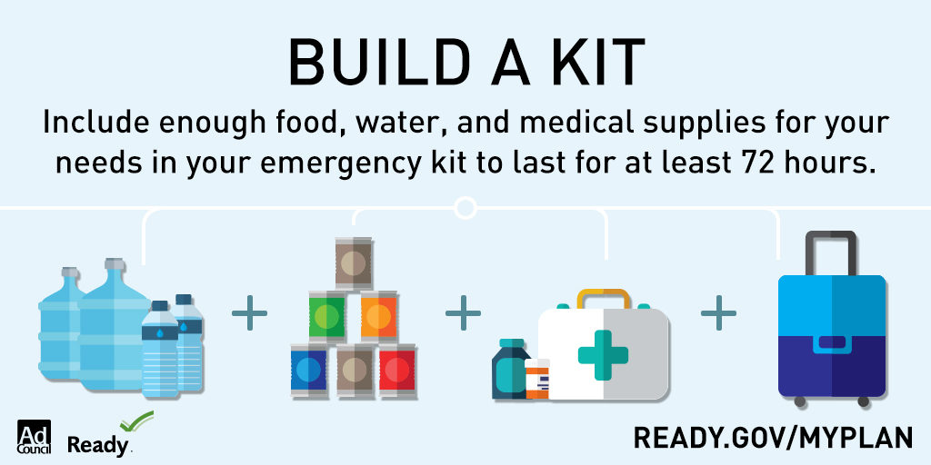 A family looking at a checklist and compiling an emergency kit.